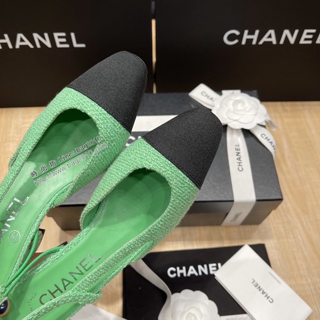 Chanel專櫃經典款女士拼色涼鞋 香奈兒時尚slingback拼色涼鞋平跟鞋中跟鞋 dx2584